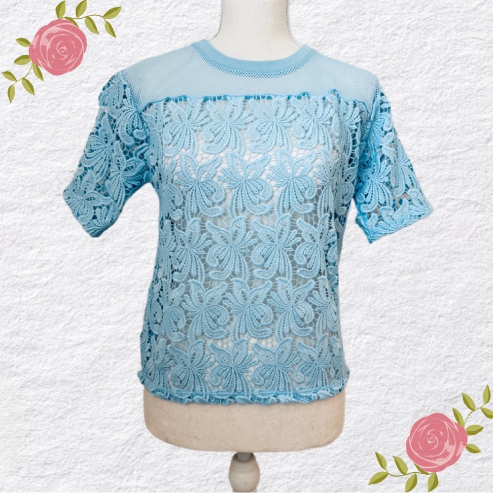 NWT LOFT Guipure Lace Short Sleeve Top